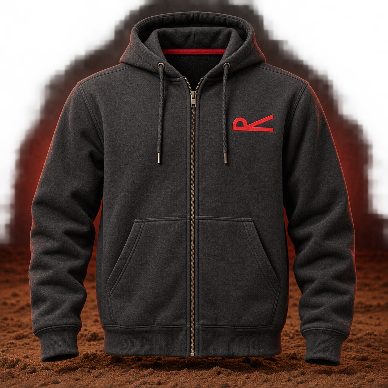 Concept preview of a charcoal Rabon arena hoodie